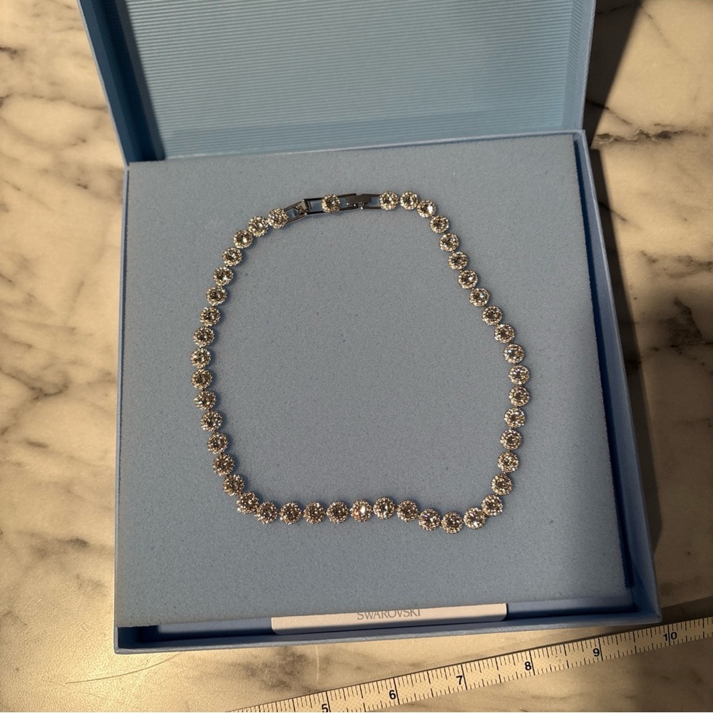 SOLD Swarovski Women's Una Angelic Halo Tennis Necklace 14 7/8" Rhodium Crystal